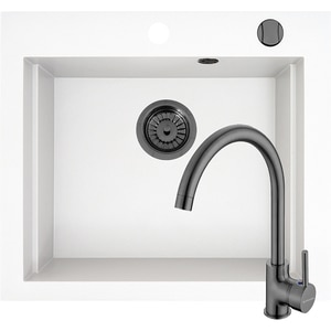 Pachet chiuveta PYRAMIS Altexia Modern Square 57, compozit granit + baterie, alb