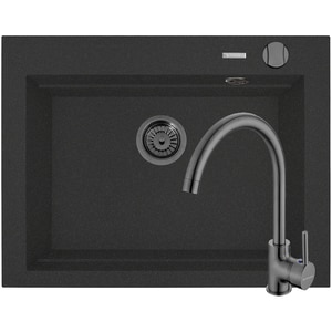 Pachet chiuveta PYRAMIS Altexia Modern Square 67, compozit granit + baterie, negru