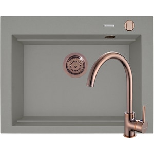 Pachet chiuveta PYRAMIS Altexia Modern Square 67, compozit granit + baterie, gri