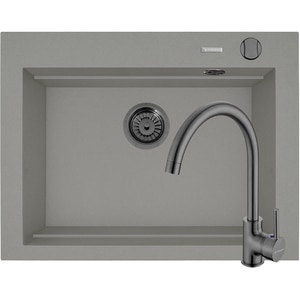 Pachet chiuveta PYRAMIS Altexia Modern Square 67, compozit granit + baterie, gri