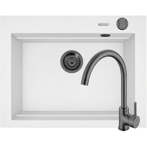 Pachet chiuveta PYRAMIS Altexia Modern Square 67, compozit granit + baterie, alb