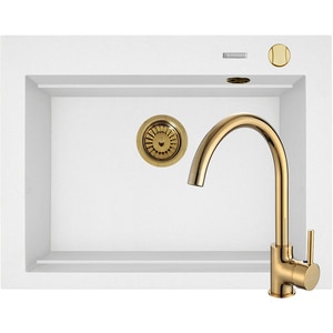 Pachet chiuveta PYRAMIS Altexia Modern Square 67, compozit granit + baterie, alb