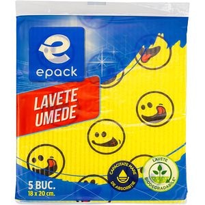 Laveta umeda EPACK, imprimata, 18 x 20 cm, 5 bucati