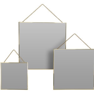 Set 3 oglinzi decorative KI, 20 x 20 cm, 30 x 30 cm, 35 x 35 cm, auriu