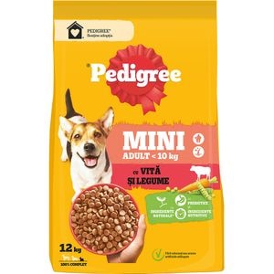 Hrana uscata pentru caini PEDIGREE Mini, Adult, Vita si legume, 12 kg