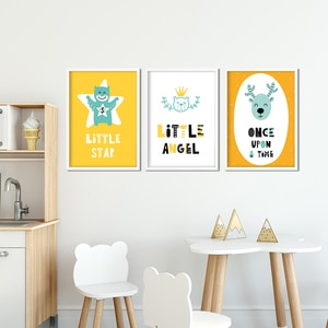 Set 3 tablouri cu rama Little Angel, 23 x 33 cm, PVC