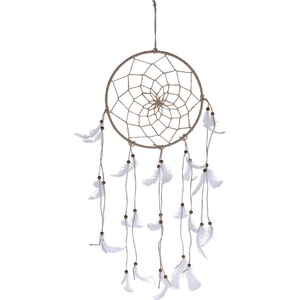 Decoratiune perete Dream Catcher, 23 x 5 x 70 cm, pene, bej-alb