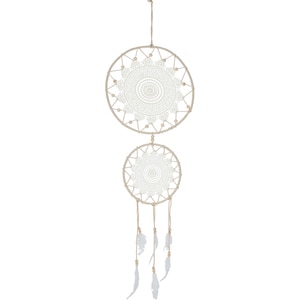 Decoratiune perete Dream Catcher, 30 x 1.5 x 100 cm, iuta, bej-alb