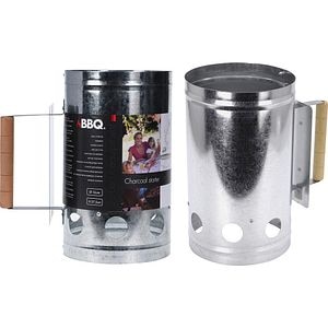 Aprinzator carbuni gratar, D16 x 27.5 cm, metal, maner lemn, argintiu