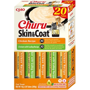 Recompense pentru pisici INABA Churu Skin & Coat, Pui si scoici, 20 x 14 g