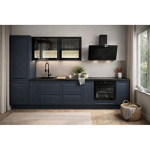 Mobila bucatarie Garcinia-Winterana, PAL, 330 x 60 x 216 cm, albastru-negru