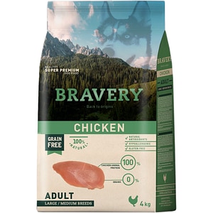 Hrana uscata pentru caini BRAVERY, Adult, Pui, 4 kg