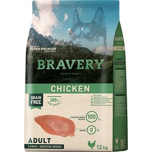 Hrana uscata pentru caini BRAVERY Large/Medium Breed, Adult, Pui, 12 kg