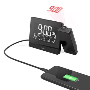 Ceas desteptator cu proiector HAMA Plus Charge, incarcare USB, negru
