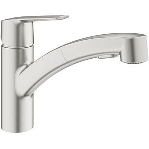Baterie bucatarie GROHE Start 30307DC1, pipa joasa, dus extractibil, alama, crom