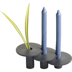 Set 3 suporturi lumanari Tres, 25.4 x 12.7 x 8.8 cm, gri antracit