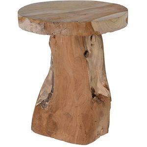 Taburet J11000140, lemn de tec, D 25 x 30 cm, bej