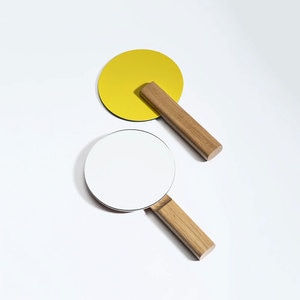 Oglinda cosmetica SPIN Paddle Vanity, 15 x 25 cm, Lemn, alb