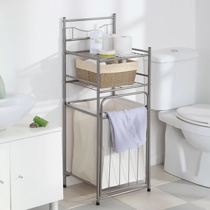 Raft depozitare cu cos de rufe Lofty, 38 x 35 x 106 cm, alb