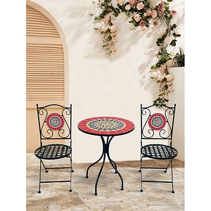 Set mobilier gradina MYRIA Bistro Mosaic Star, 3 piese, negru-rosu