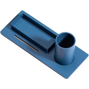 Suport accesorii birou SPIN Three, metal-lemn, albastru