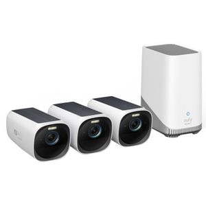 Kit supraveghere video eufyCam 3 S330, 3 camere, 4K Ultra HD, Wi-Fi, Waterproof, 16 canale, alb