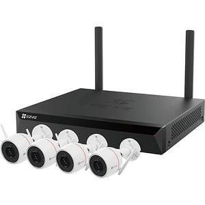 Kit de supraveghere video EZVIZ H3C, 2K, 4 camere, Wi-Fi, HDD 1TB, 8 canale, Color Night Vision, alb