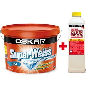 Vopsea lavabila OSKAR SuperWeiss Brilliant White, alb, 8.5L + Amorsa Zero Mucegai, 2L