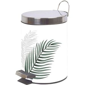 Cos gunoi pentru baie FRANDIS P356084, 3 l, rotund, metal, decor frunze, alb