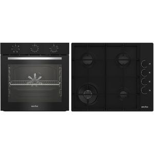 Set cuptor incorporabil ARCTIC ARSE11130BD, Electric, Autocuratare Aqua Drop Clean, 72 l, Clasa A + Plita incorporabila, Gaz, 4 arzatoare, Wok, negru