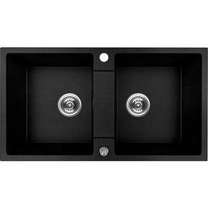 Chiuveta bucatarie KUCHINOX Sapri, 2 cuve, compozit granit, negru