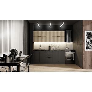 Mobila bucatarie Como III, 7 piese, 200 x 55 x 217 cm, negrustejar