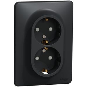 Priza dubla SCHNEIDER Sedna Design SDD314221, IP20, Obturatoare, antracit