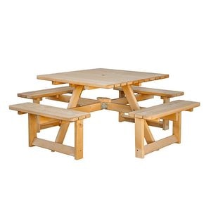 Set mobilier gradina/terasa/picnic, culoare maro, lemn, 8 persoane, masa + 4 banci • Mobilaiud Piknik Quatro