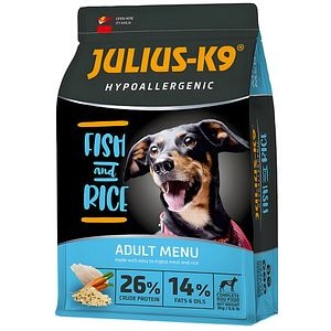 Hrana uscata pentru caini JULIUS K-9 Hypoallergenic, Adult, Peste si Orez, 3 kg
