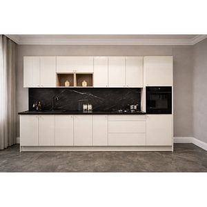 Mobila bucatarie Stevia, PAL, 330 x 60 x 216 cm, crem lucios