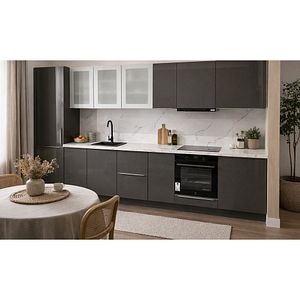 Mobila bucatarie Stevia-Winterana, PAL, 380 x 60 x 216 cm, gri-alb