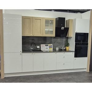 Mobila bucatarie Stevia-Alpinia, PAL, 385 x 60 x 216 cm, alb lucios-stejar