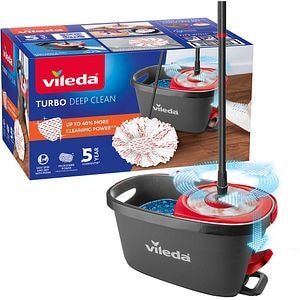 Set galeata cu storcator + mop + maner VILEDA Turbo Deep Clean, rosu-negru