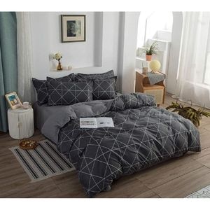 Lenjerie de pat Duo Geometric, 2 persoane, 100% bumbac, 160 x 200 cm, 4 piese