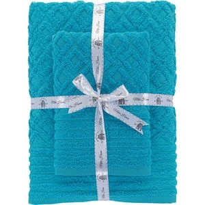 Set 2 prosoape baie MILA HOME Sara, 70 x 140 cm, 50 x 90 cm, bumbac, albastru