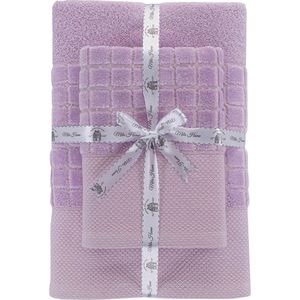 Set 2 prosoape baie MILA HOME Karo, 70 x 140 cm, 50 x 90 cm, bumbac, lila