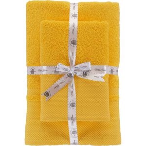 Set 2 prosoape baie MILA HOME Berna, 70 x 140 cm, 50 x 90 cm, bumbac, galben