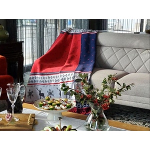 Patura MILA HOME, Xmas1, 150 x 200 cm, bumbac + acril + poliester, bleumarin-rosu