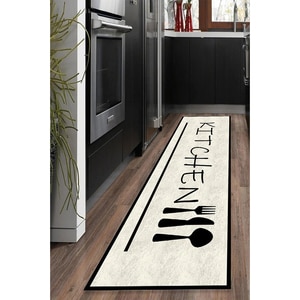 Covor bucatarie Collection My Kitchen Rules, 80 x 200 cm, poliester, negru-bej