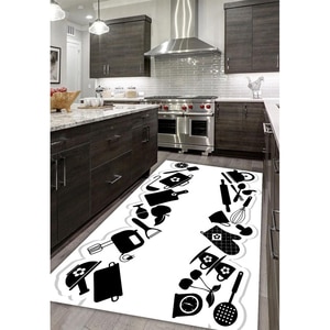 Covor bucatarie Collection Cooking, 120 x 180 cm, poliester, negru-alb