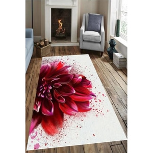 Covor living / dormitor Collection Red Dahlia, 160 x 230 cm, poliester, rosu-alb