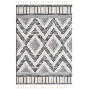 Covor living / dormitor Shaggy, 80 x 150 cm, polipropilena, gri inchis-alb