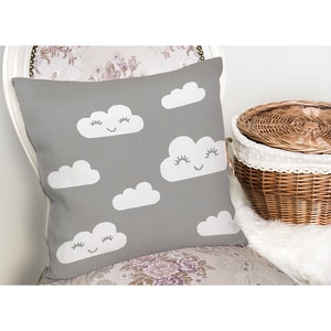 Fata perna decorativa Cloud, 30% bumbac + 70% poliester, 43 x 43 cm, alb-gri