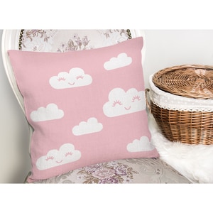 Fata perna decorativa Cloud, 30% bumbac + 70% poliester, 43 x 43 cm, alb-roz